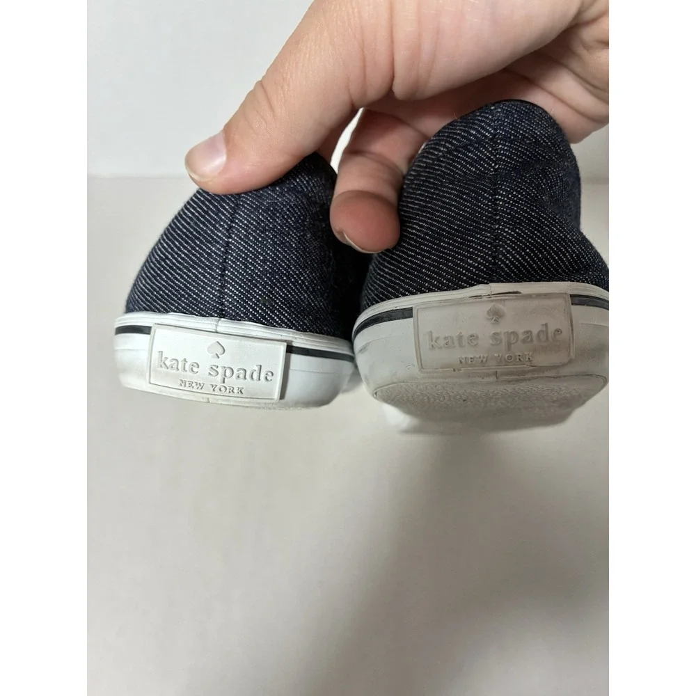 Kate Spade Slip On Loafers Sz 8.5 Chambray Bow Front Preppy Designer‎